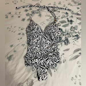 Victoria’s Secret zebra print one piece halter swimsuit, size medium.